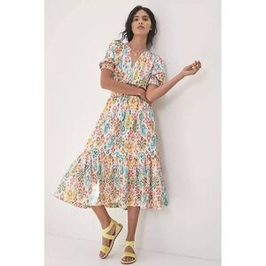 Anthropologie Felipa Maxi Dress NWT Womens XL Multicolor Ikat Smocked Tiered